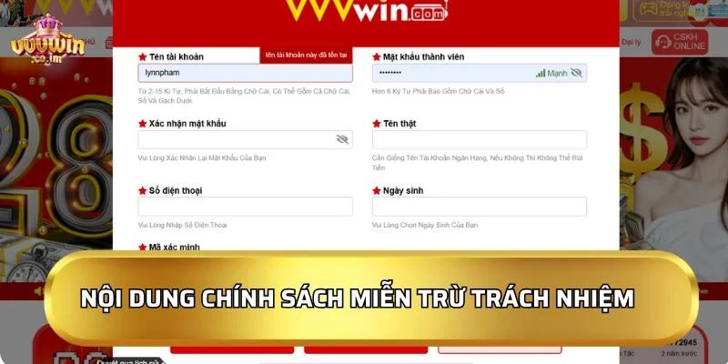 Nội dung chính sách miễn trừ trách nhiệm tại VVVWin